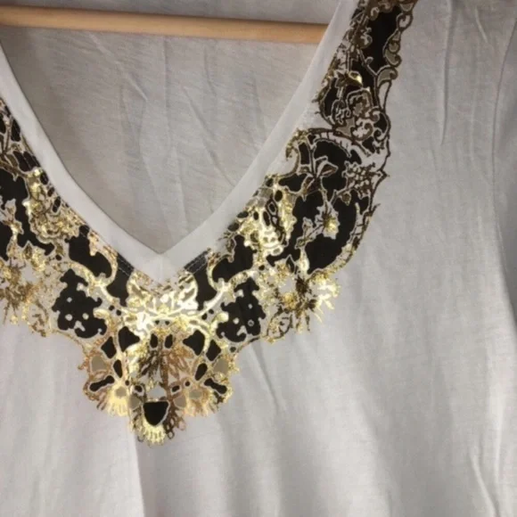 Tahari White Printed Neck Blouse - Picture 2 of 3